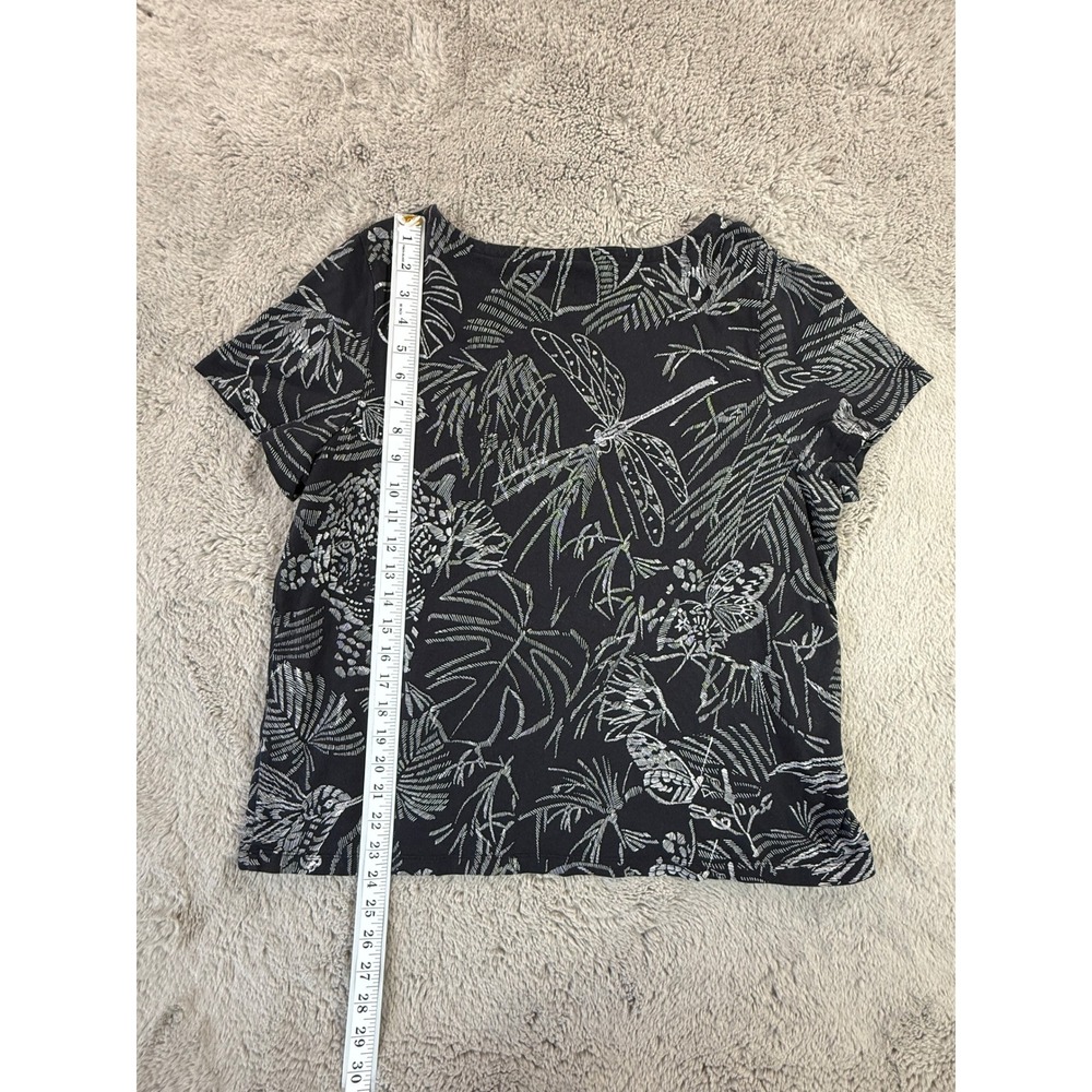 Chico's Women's Black Floral Leaf Jaguar Print Crew Neck Knit Top Size 3 - Picture 5 of 5